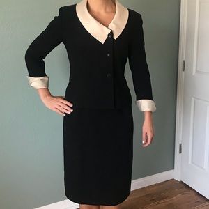 Black womens shirt suit with cream collar